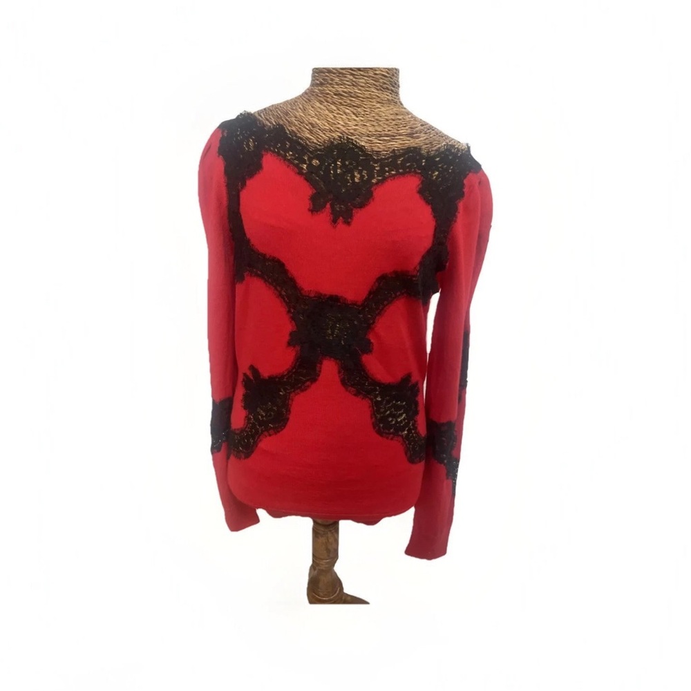 Dolce & Gabbana Women’s Wool Sweater Red Floral Lace Casual Pullover Size S
